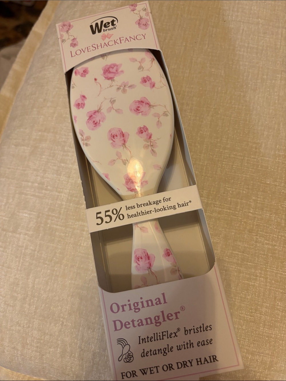 LoveShackFancy Floral Wet Brush — Cream with Pink Roses